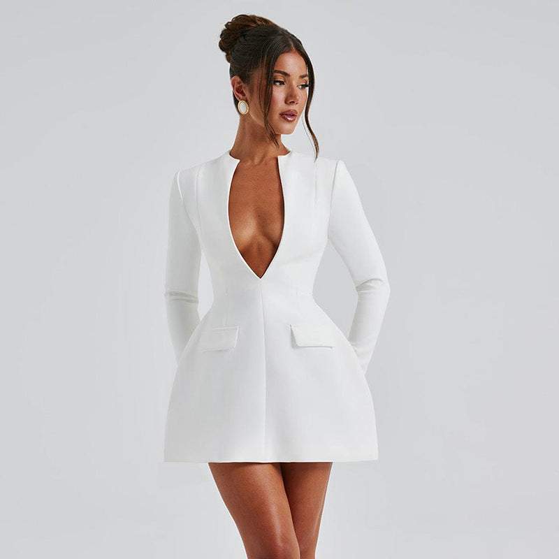 Deep V waist A swing three-dimensional tailoring sexy dress - Rose & Ruffles