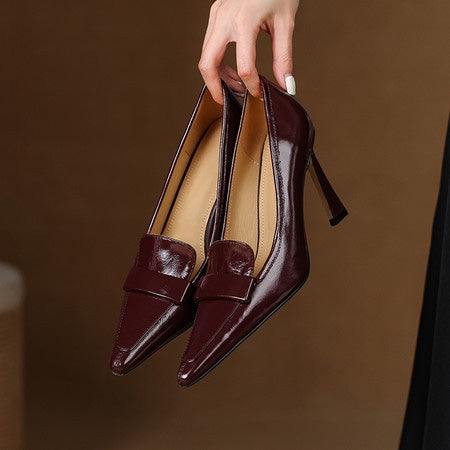 Pointed-toe Authentic Leather Pumps Women's Stiletto Heels